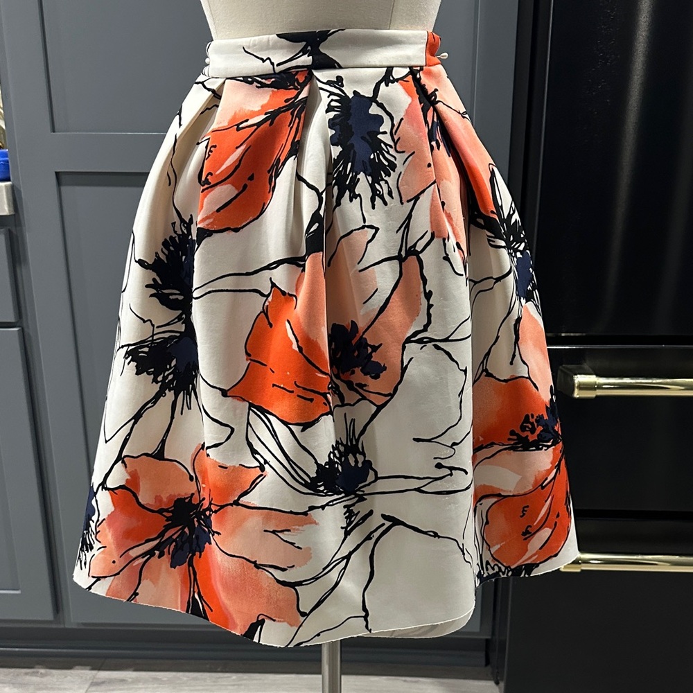 Aqua A-Line Skirt with Bold Floral Design